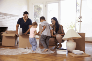 Family of 4 opening boxes